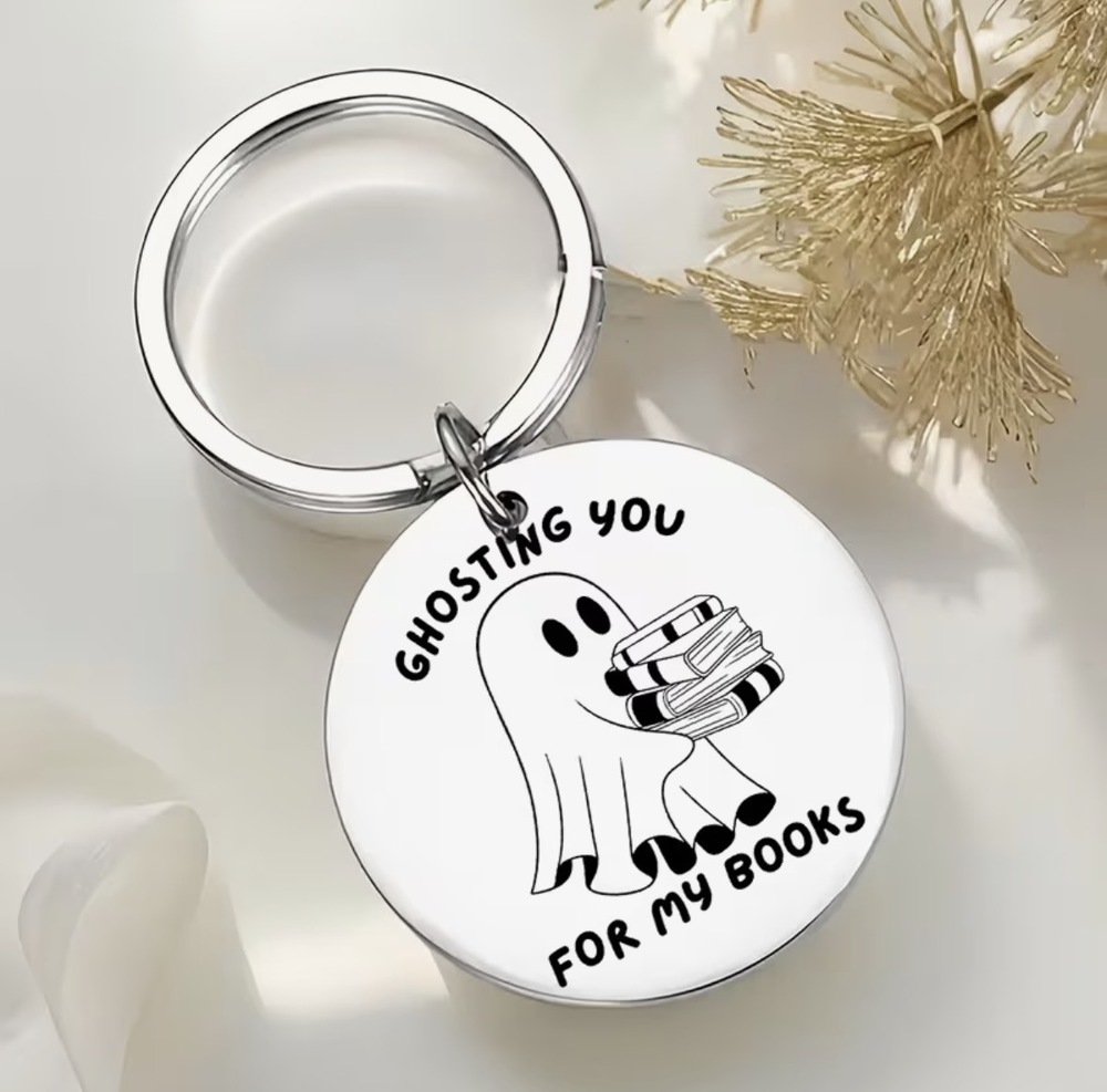 3/$25 Ghosting You for My Books Stainless Steel Keychain NEW